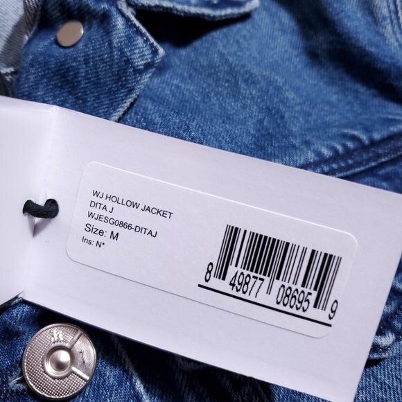 3x1 Hollow Denim Jean Jacket Blue Women's Size Medium Dita Grommets Slouchy - Picture 13 of 13